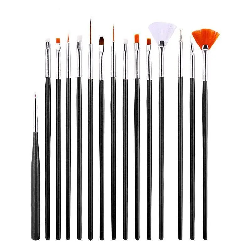 Professional 15pcs/set Fine Nylon Acrylic Nail Art Paint Brush Crystal Handle Fiber Striping Brushes for Drawing Lines on Nails