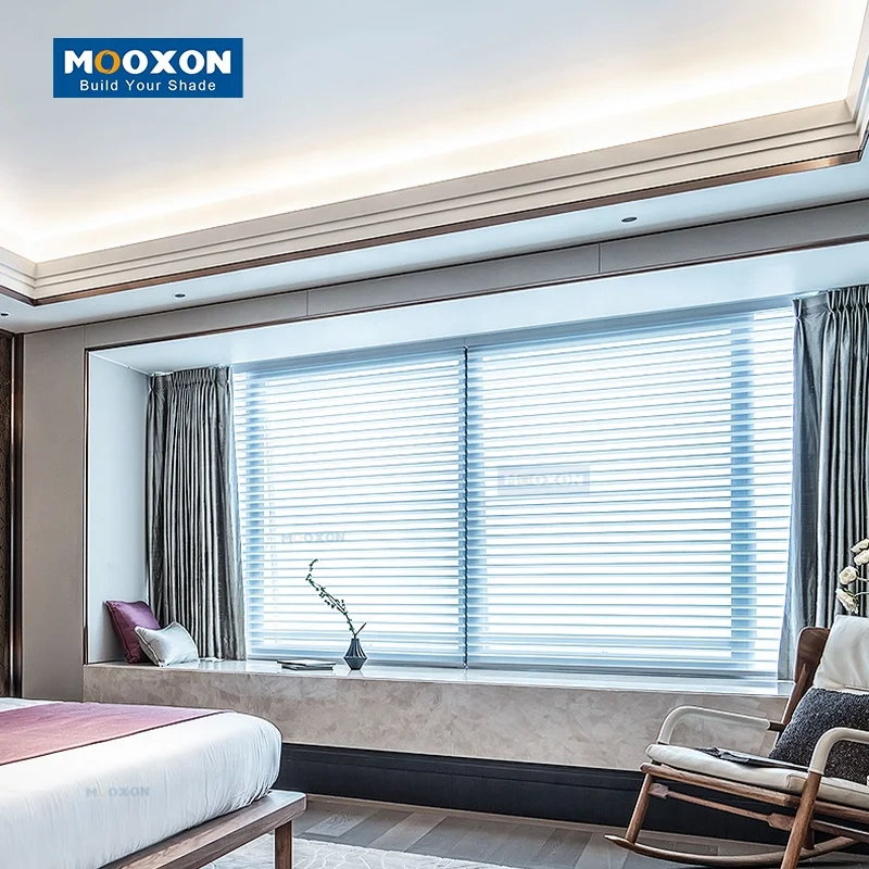 New High Quality Blackout Automatic Window Curtain Electric Motorized Dimming Roller Shangri-la Blinds