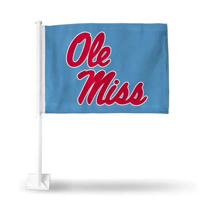 NCAA Mississippi Ole Miss Light Blue With Red Script Car Flag Sports Fan Automotive Flags