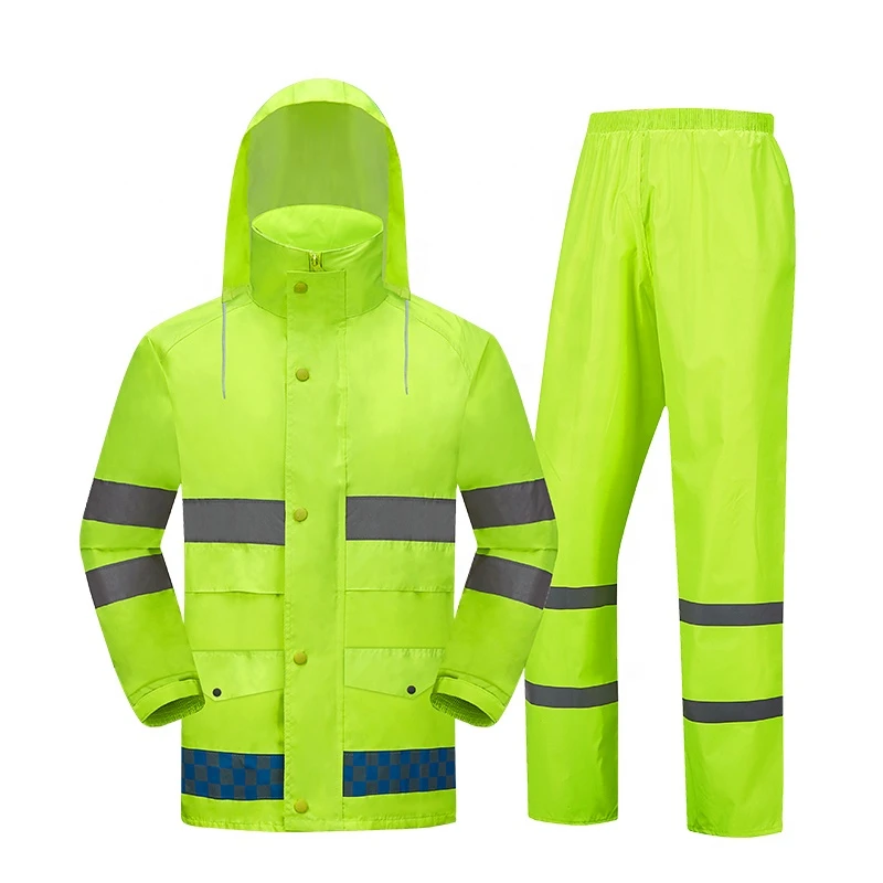 High Visibility Class 3 Reflective Long Jacket Safety Raincoat For Men Reflective Poncho Raincoat Fluorescent Security