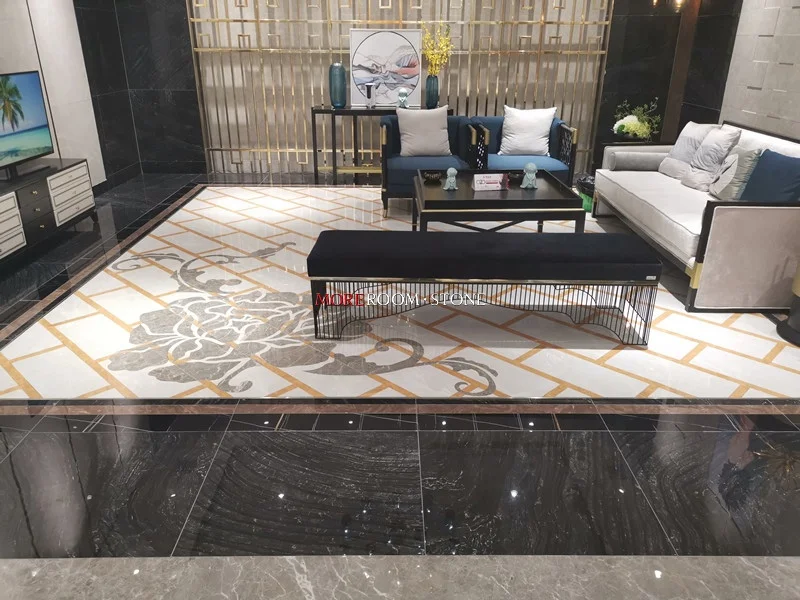 Foshan MOREROOM STONE Grade AAA Black Wooden Marble Stone Look Glazed Porcelain Bathroom Floor and Wall Tiles