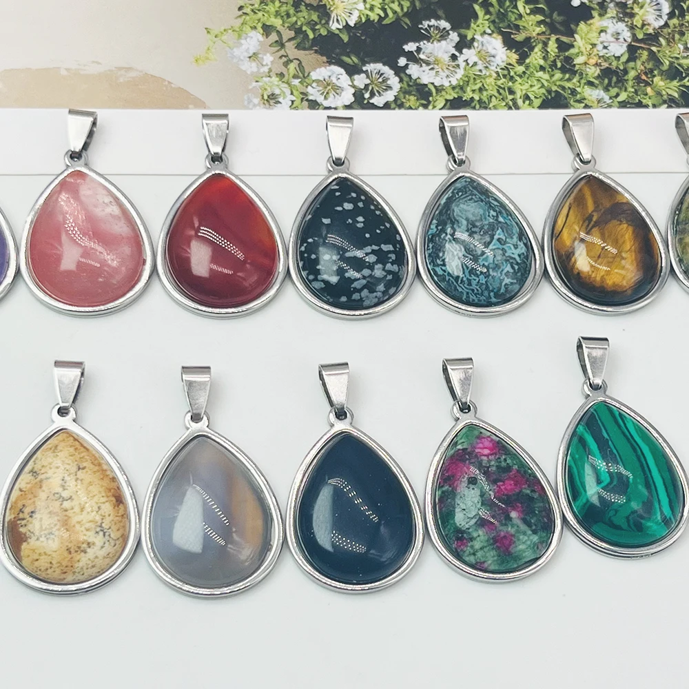 Natural Stone Pendant Water Drop Pendant Necklace Earring Making Fashion Stone Jewelry Gift For Girls Women