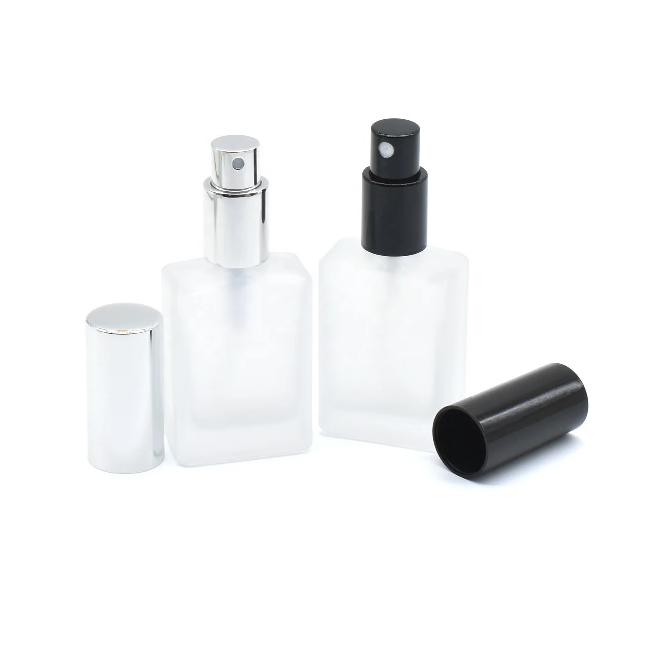 high end glass perfume oil bottles 30ml 50ml 100ml frsoted rectangle glass essential oil spray bottles