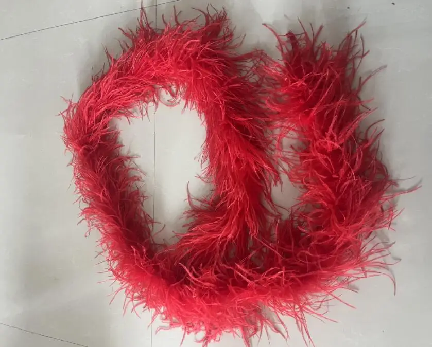 2M 4ply Red Feathers Boa Ostrich Plumes Shawl  Wedding Drees Decoration Accessory Soft Fluffy Plume For Crafts