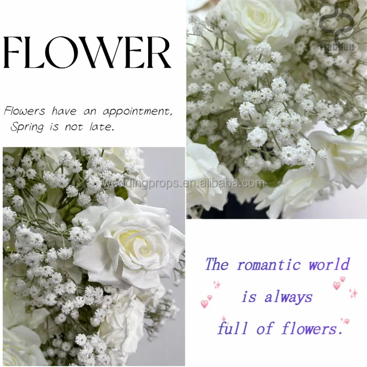 Wholesale White Rose Baby Breath Flower Wreath for Table   Decoration Home Wedding Decor