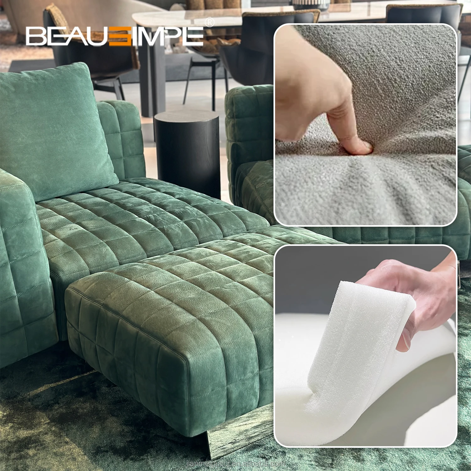 Twiggy sofa for modern minimalist style living room furniture modular design couch with nubuck leather glossy metal finish