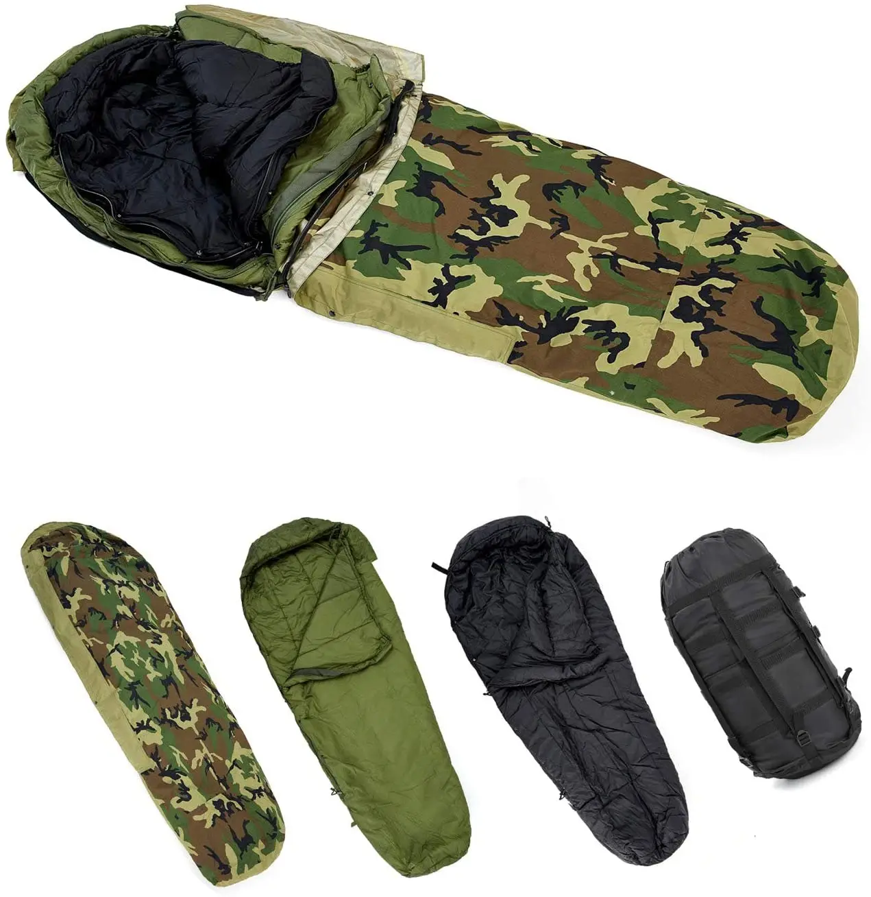 New Style 3 in 1 Multi Layered Camouflage Camping Sleeping Bags Modular Sleeping Bag System with Bivy Cover Sleeping Bag