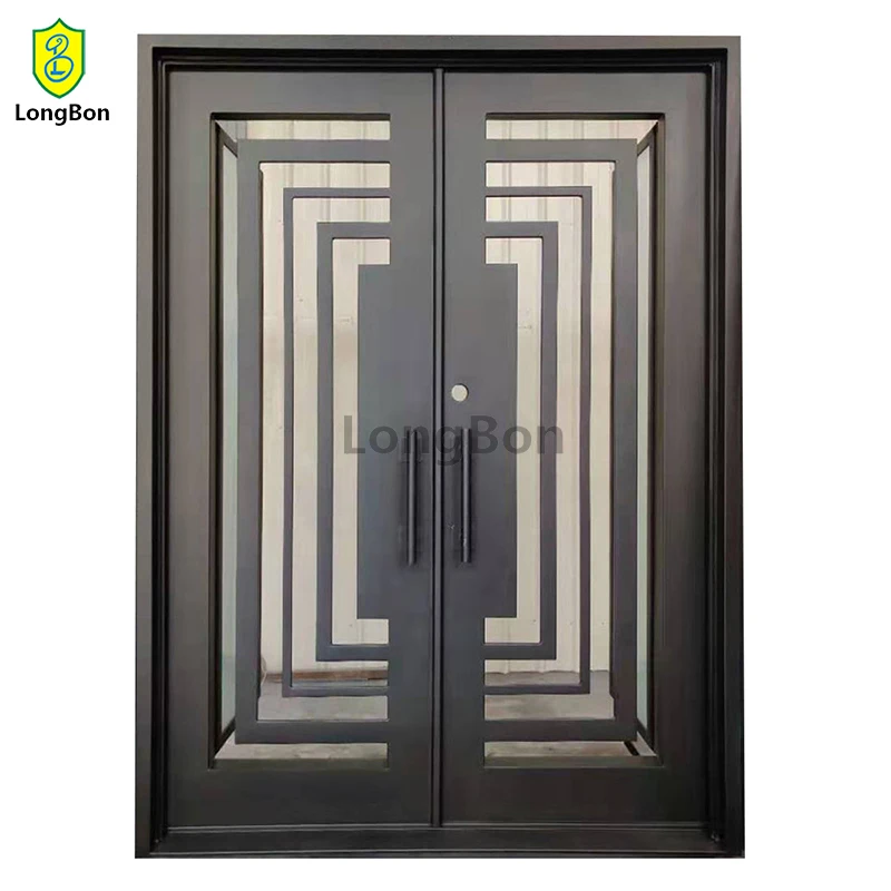 Entrance Doors Wrought Metal Front Door Glass Swing Iron Double Entry Doors Exterior Designs Modern for Home Steel Anti-theft