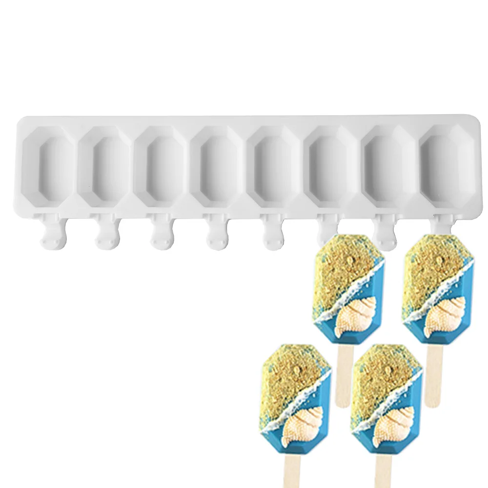8 Hole Silicone Ice Cream Forms Popsicle Molds DIY Homemade Dessert Freezer Fruit Juice Ice Pop Cube Maker Mould