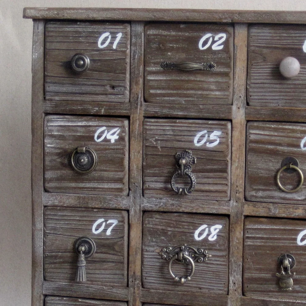 Rustic Vintage Small Recycled Wood Organizer Chest With Numbered Drawers, reclaimed wood drawer chest