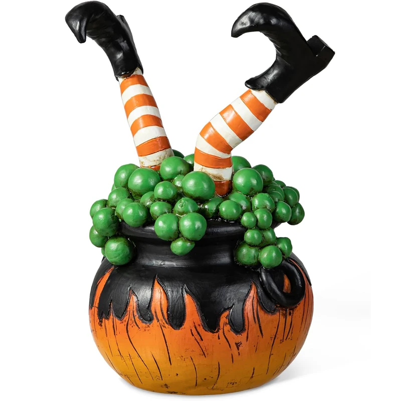 Halloween Polyresin Witches with Cauldron Table Decor Resin Witches Bowl Collectibles Figurines for Home Office Party