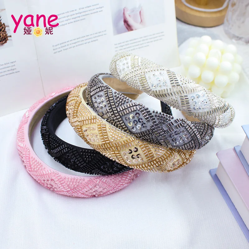 Handmade beaded headband with fashionable plaid sequins hair bands  high-end feel party hair accessories