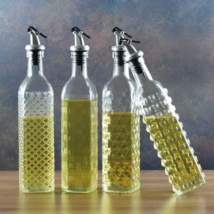 17 oz Square Tall Glass Oil Container Vinegar and Olive Oil Bottle Dispenser 500 ml Oil Bottles for Kitchen Home