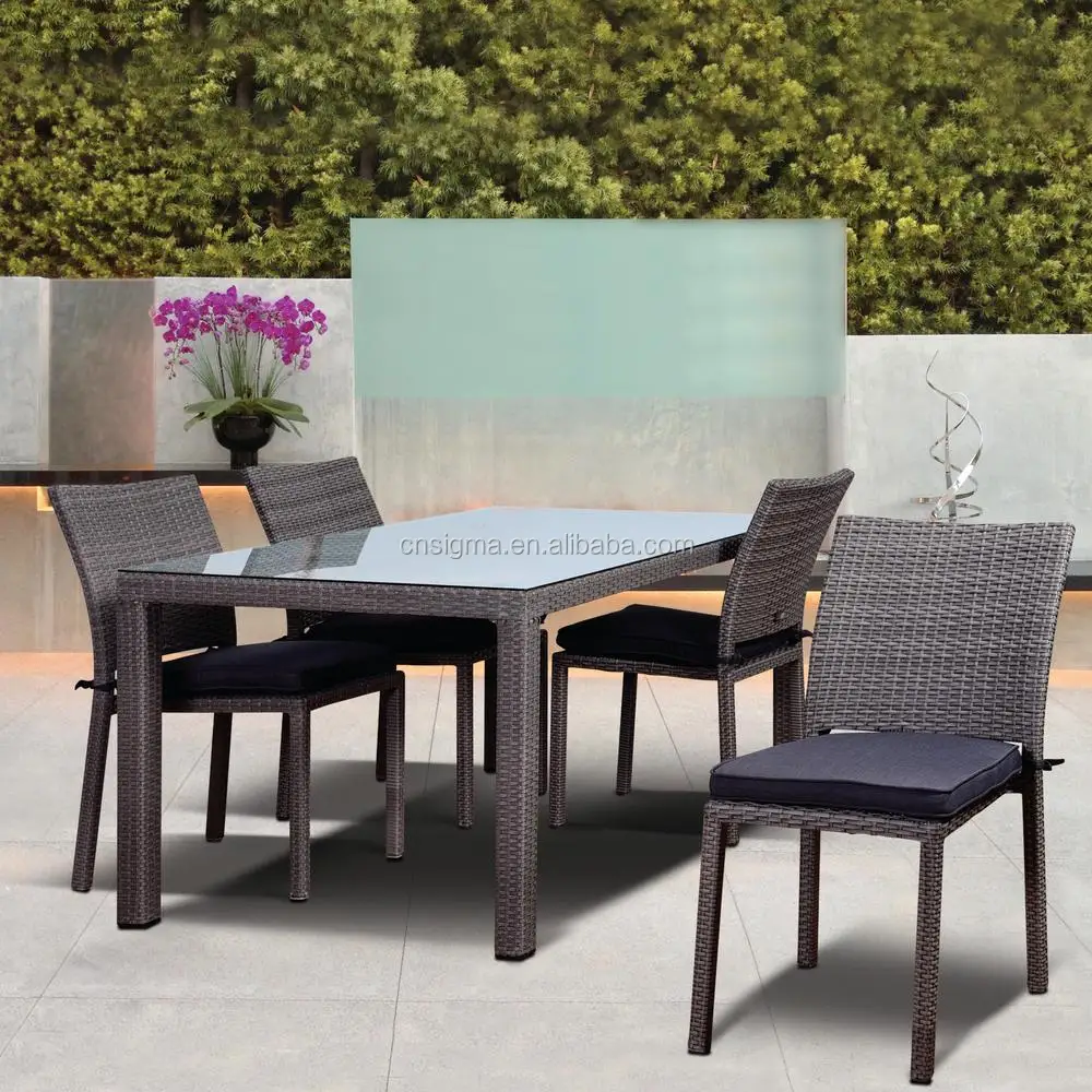Outdoor dining furniture 4 seater rattan dining table set square table dining chairs