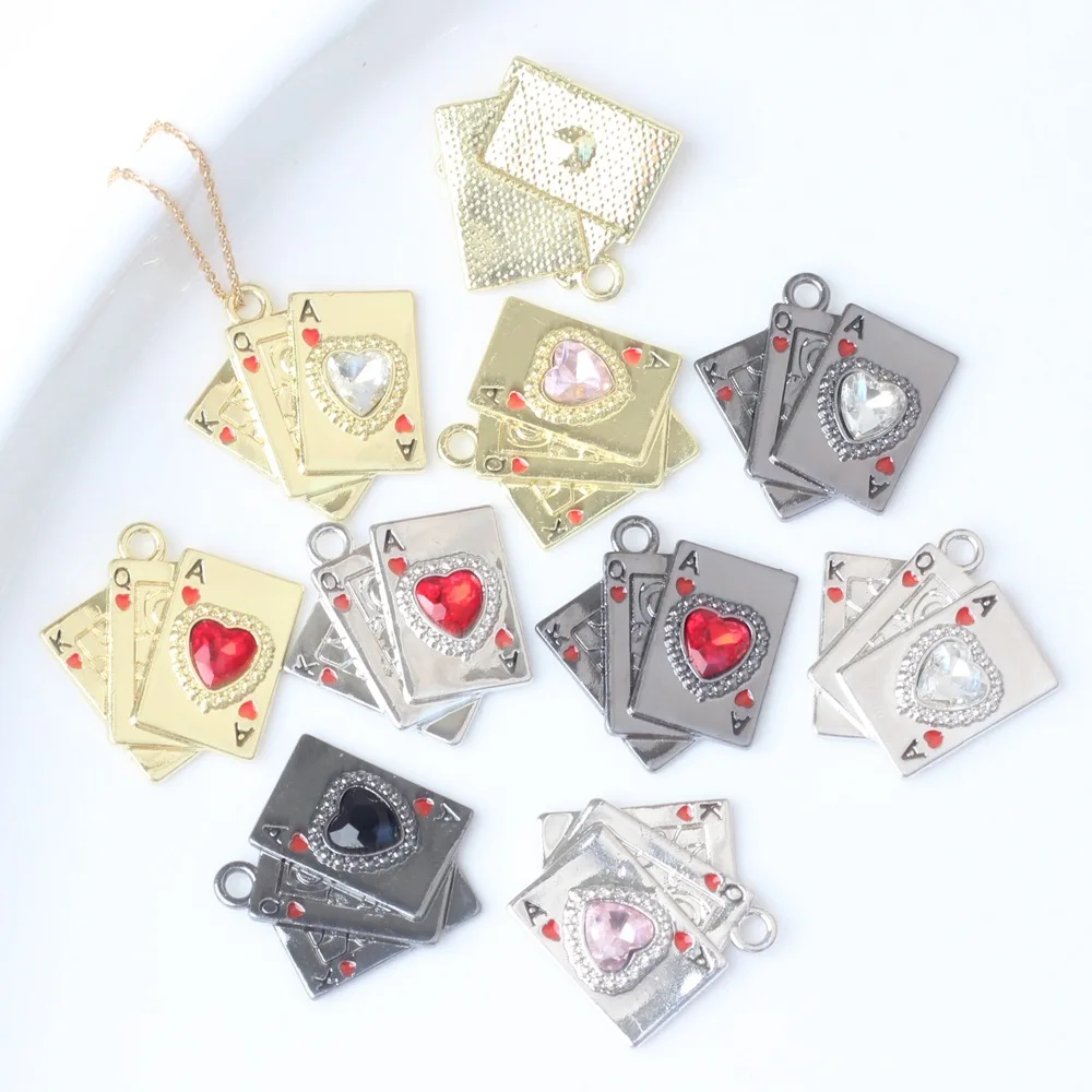 Fashion Style Poker Shaped Zinc Alloy Inlay Glass Pendant Necklace DIY Accessories