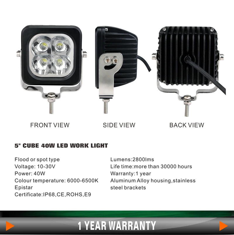 Tuff Plus 5 inch Square Cube 40W Construction light Heavy Duty LED work light auto lighting system