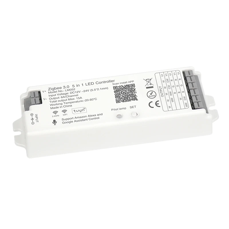 DC12V 24V Lights component 5 in 1 RGB CCT zigbee LED controller work with tuya zigbee gateway