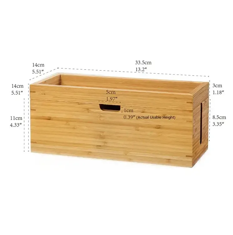 Bamboo Cable Management Power Cord Storage Box Cord Organizer Phone Charging Station