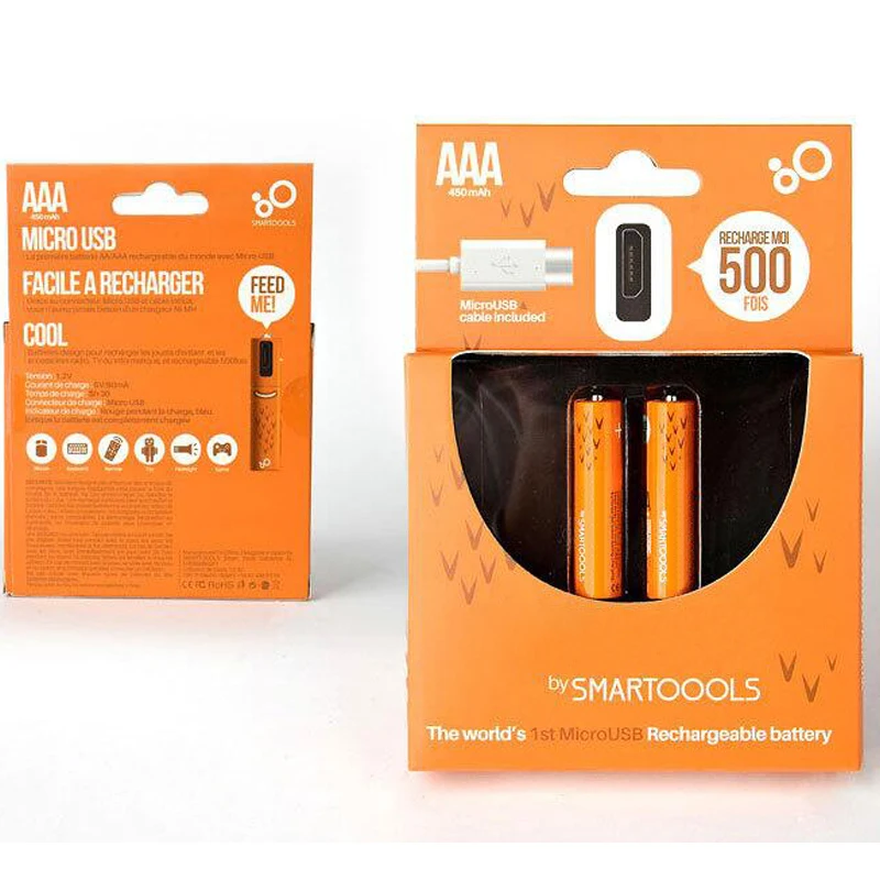 Micro USB Recharge AA Battery 1.5V AAA Rechargeable Ni-MH Batteries 1000MAH 450MAH Reusable 4 6 5 Pack Battery with Micro USB