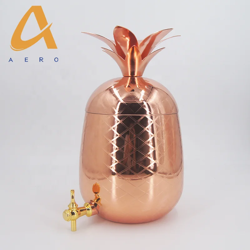 Изготовленный На Заказ 5L из нержавеющей стали с медным покрытием форма ананаса напиток разливной автомат Металл напитки ведро с литья под давлением кран для отеля бар