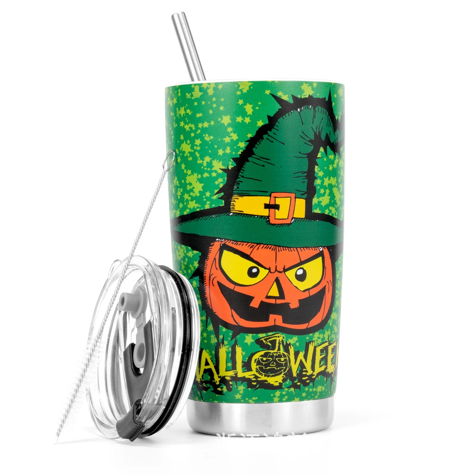 Customized laser engraved logo design bulk printing cup bottle 20oz Halloween Pumpkin Lantern Castle Thermal coffee mug with lid