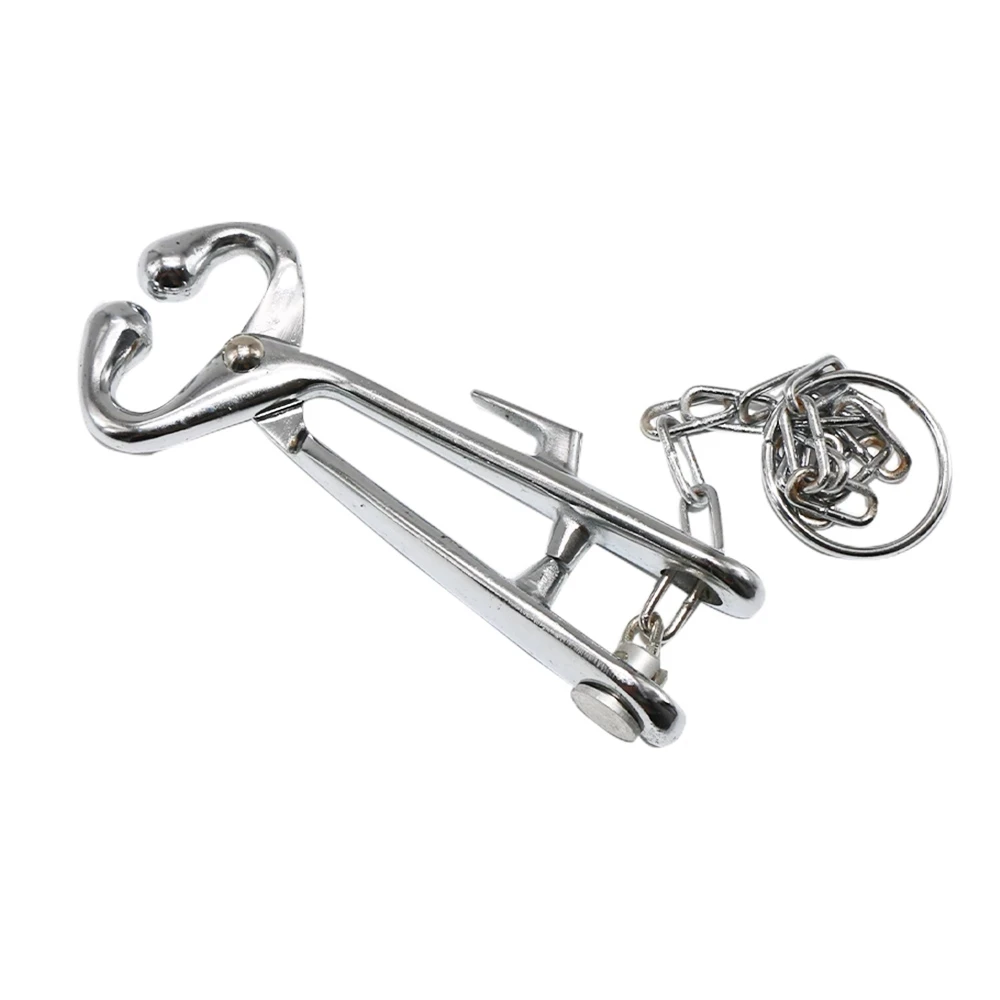 Cow Traction Clamp Cattle Nose Plier with Chain  Cow Nose Bovine Piercing Device Drilling Tool