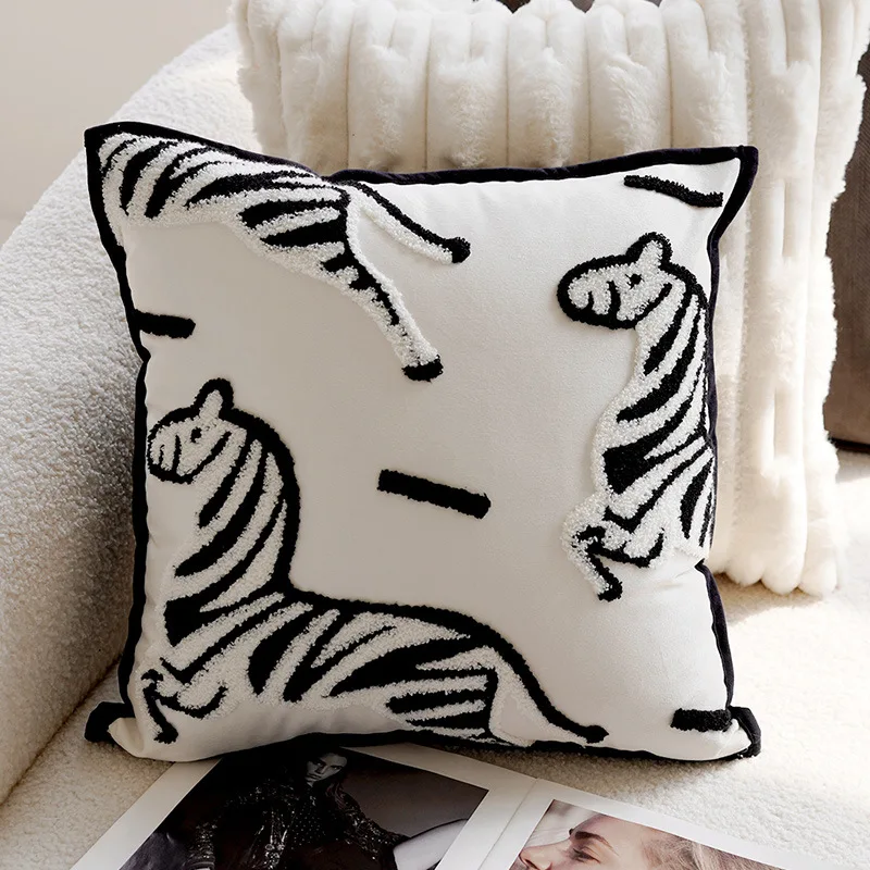 2024 Cute Animal Horse Embroidery Decorative Cushion Cover Ultra Soft Velvet Pillow Case with Edge