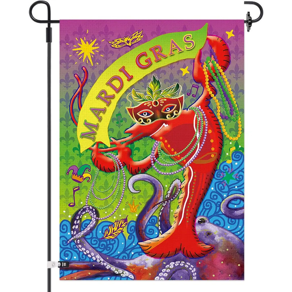 
Марди Гра Садовый флаг двухсторонние художественные бусины декоративные мешковины дом флаги Флер де Лис карнавал двора знаки праздник домашний декор 