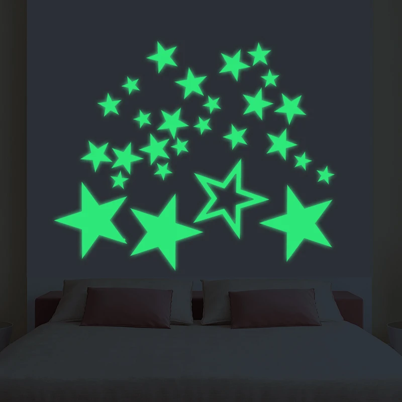 27 Pcs/Set Luminous Stars Wall Sticker Glow in The Dark Self-Adhesive Poster Home Decor Fluorescent Star Art Mural