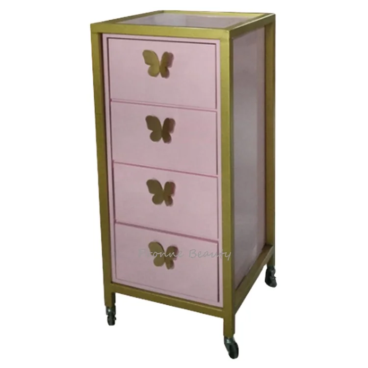 Luxury Wholesale Beauty Salon Nail Barber Shop Gorgeous Rolling Butterfly Pink Trolleys Carts