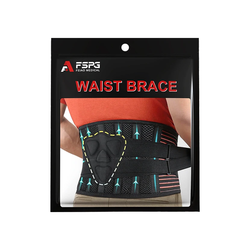 FSPG Adjustable Waist Support Pad with 6 steel plates Medical Lumbar Belt back support brace lower Lumbar belt for pain relief