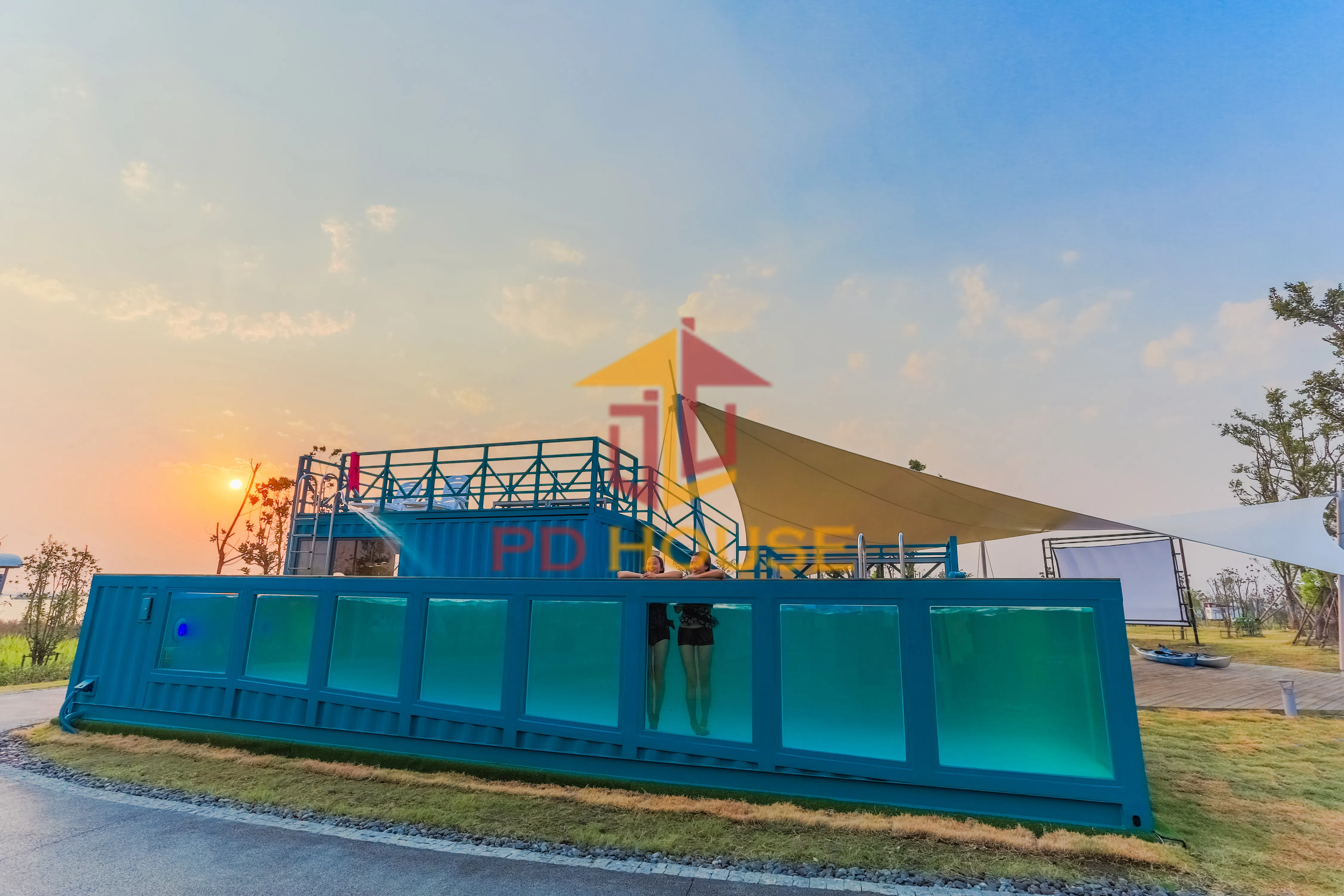 Custom size portable mobile outdoor  container pool swimming pools with acrylic glass and colorful light