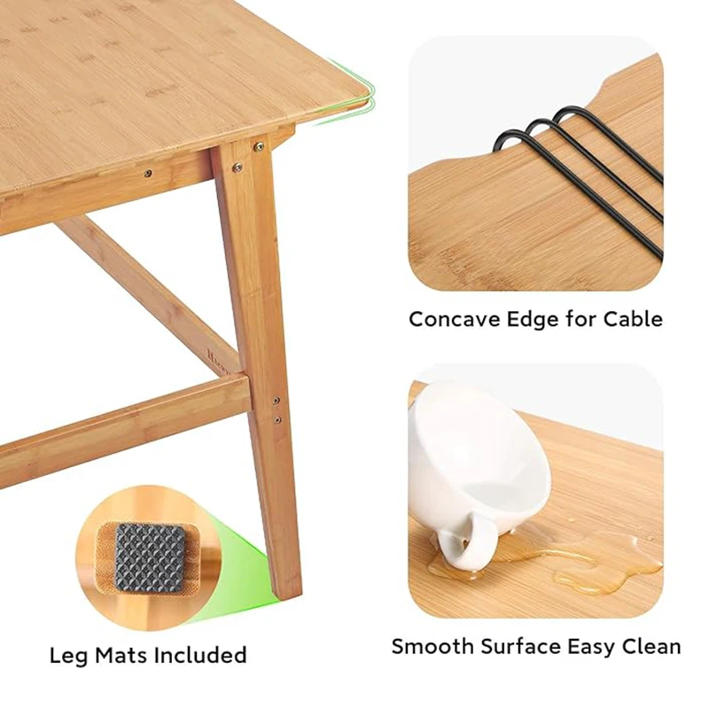 Laptop Writing Desk Bamboo Home Office Table 2 Drawers Modern Furniture Simple Study Makeup Workstation Computer Gaming Table