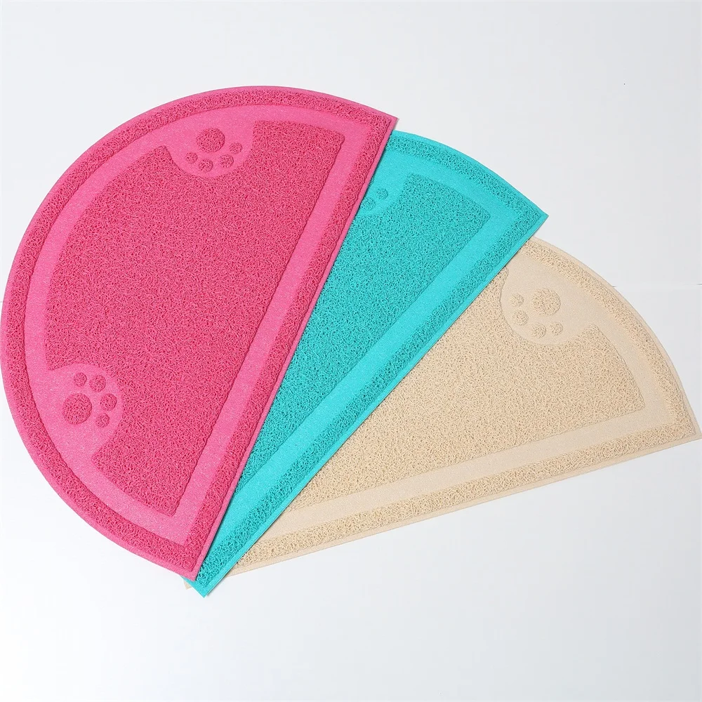 Direct deal Litter Mat Cats Semicircle Pvc Plastic Pet Feeding Mat pet indoor clean floor mat