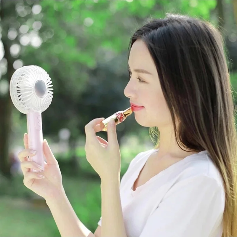 Новый продукт ручной хрустальный вентилятор зеркало для макияжа светодиодный мини-вентилятор с держателем телефона