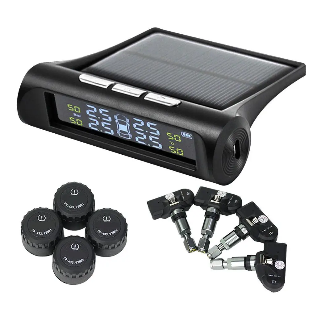 Digital Tire Gauge Tire Pressure Monitoring System Solar Power Car TPMS With 4 External Sensors