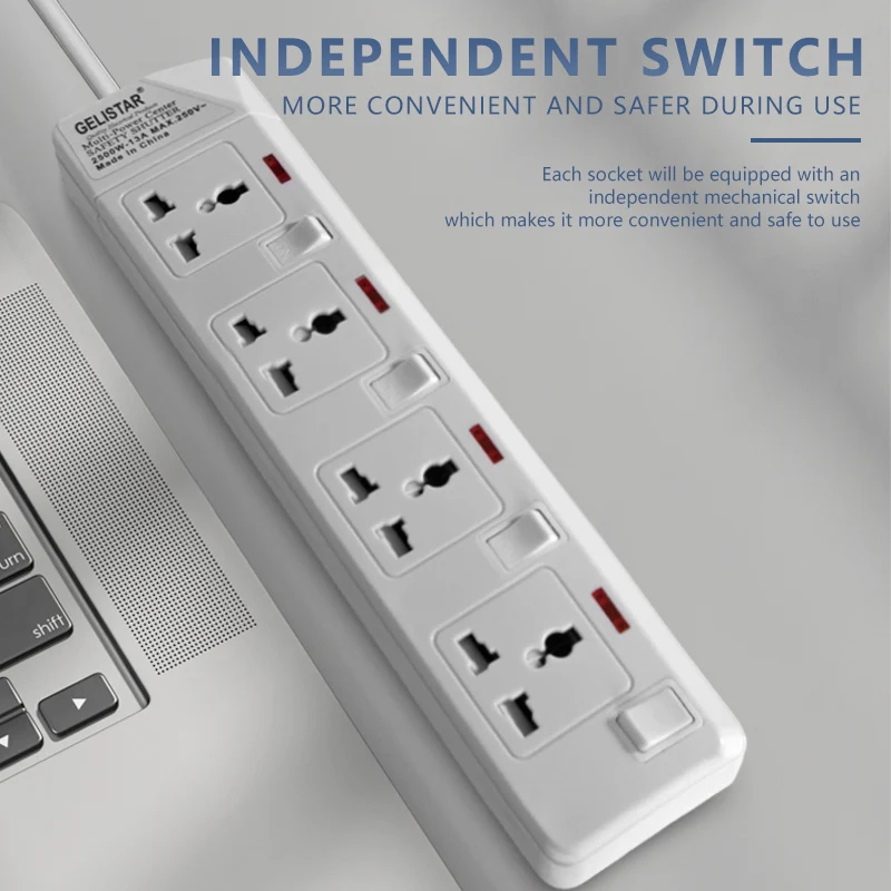 Hot sale 4 outlet way white universal standard extension socket multiple switch extension board plug smart power strip