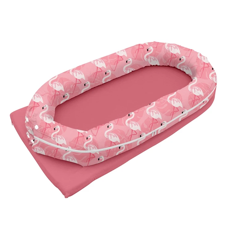 
100% Reversible Soft Cotton Portable Crib With Pillow Co-Sleeping Bed Infant Baby Bassinet Nest 