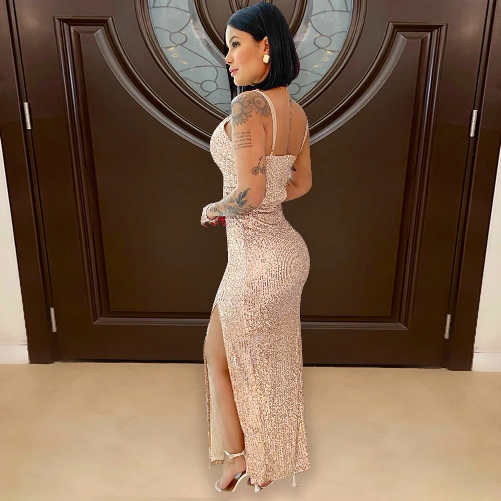 New Ball Gown Evening Dresses Elegent Girl Sexy sleeveless Sling shining Sequins dresses women