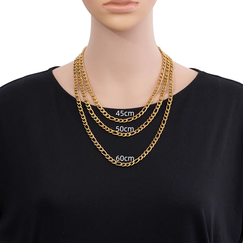 Wholesale Stainless Steel Figaro 3+1 Link Necklace Chain Gold Plated Steel Color for Men Women Jewelry