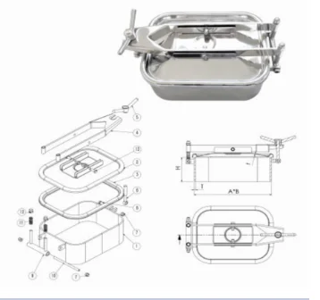 High Quality Stainless Steel Manholes 304/316 Rectangular Manways With Cover For Tank