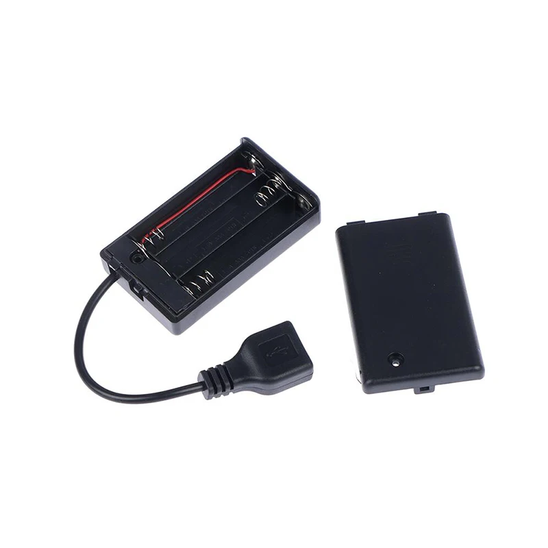 USB a Female Connector Cable 3 AAA Black Battery Holder 4.5V Case With ON/OFF Switch and Cover