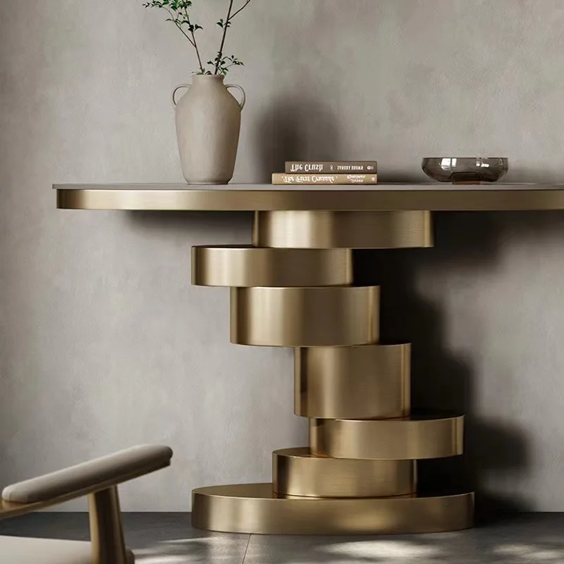 Living Room Newest Luxury Gold Corridor Console Table Modern Nordic Design Stainless Steel Hotel View Platform Console Tables