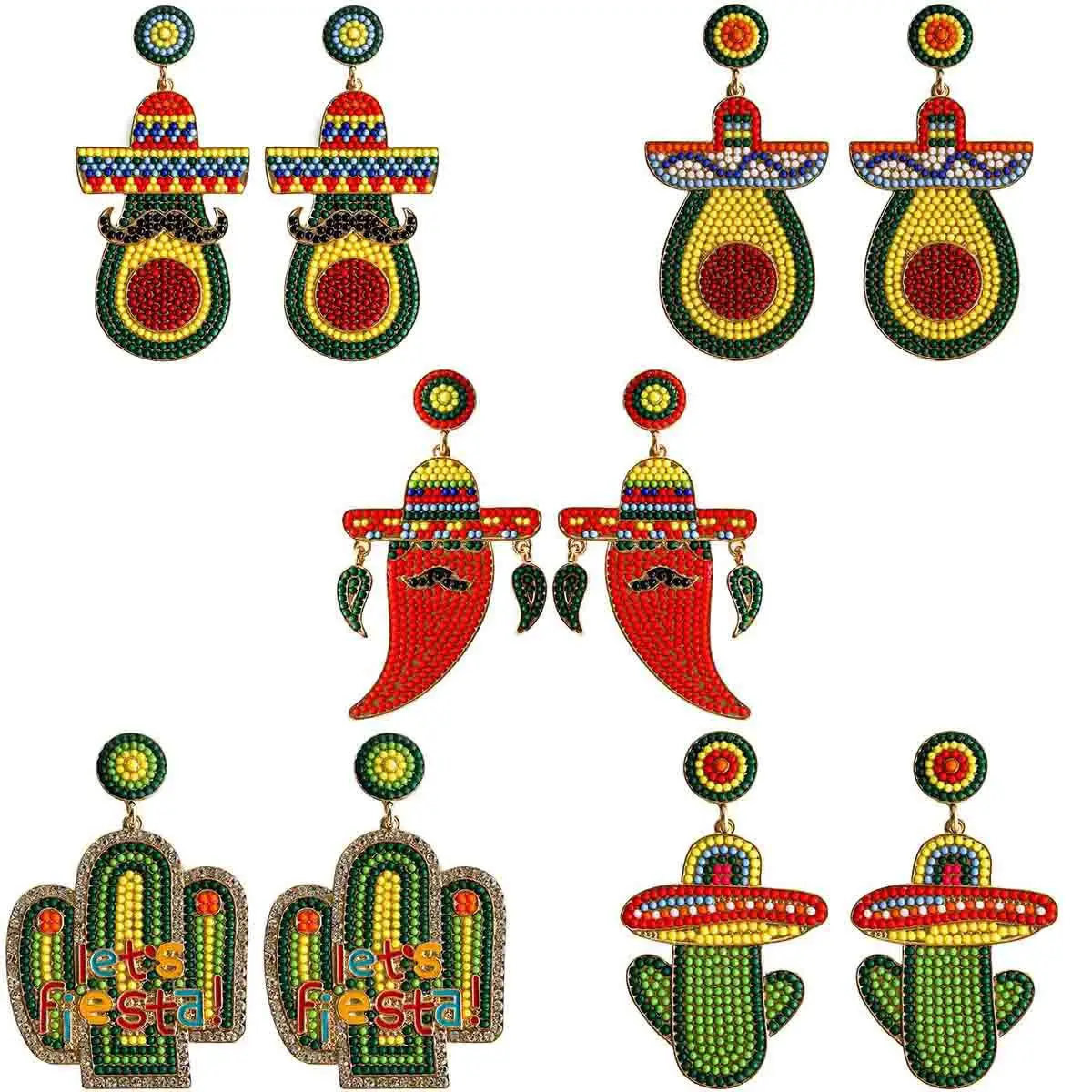 Funny Bohemia Rice Beads Earrings Dangle Drop Straw Hat Pepper Cactus Beads Earrings Summer Jewelry for Women Girls Charms Gifts