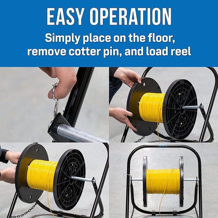 JH-Mech Custom Convenient Easy to Move With Wheels and Pull Strap Black Sturdy Tubular Steel Cable Roller Stand Customized