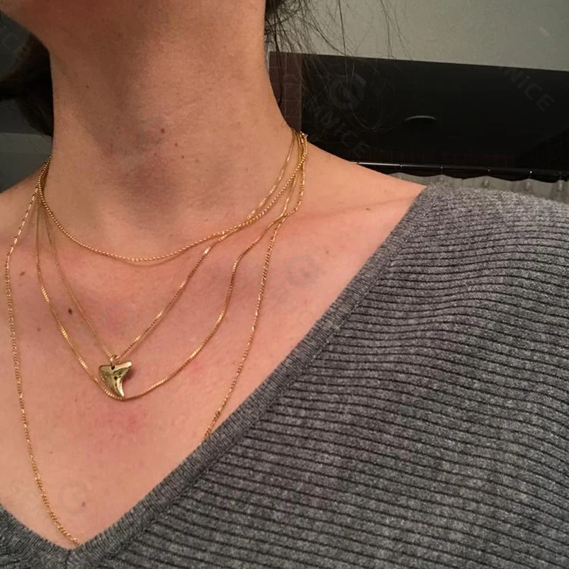 Gemnel woman fashion jewelry 925 sterling silver shark tooth necklace
