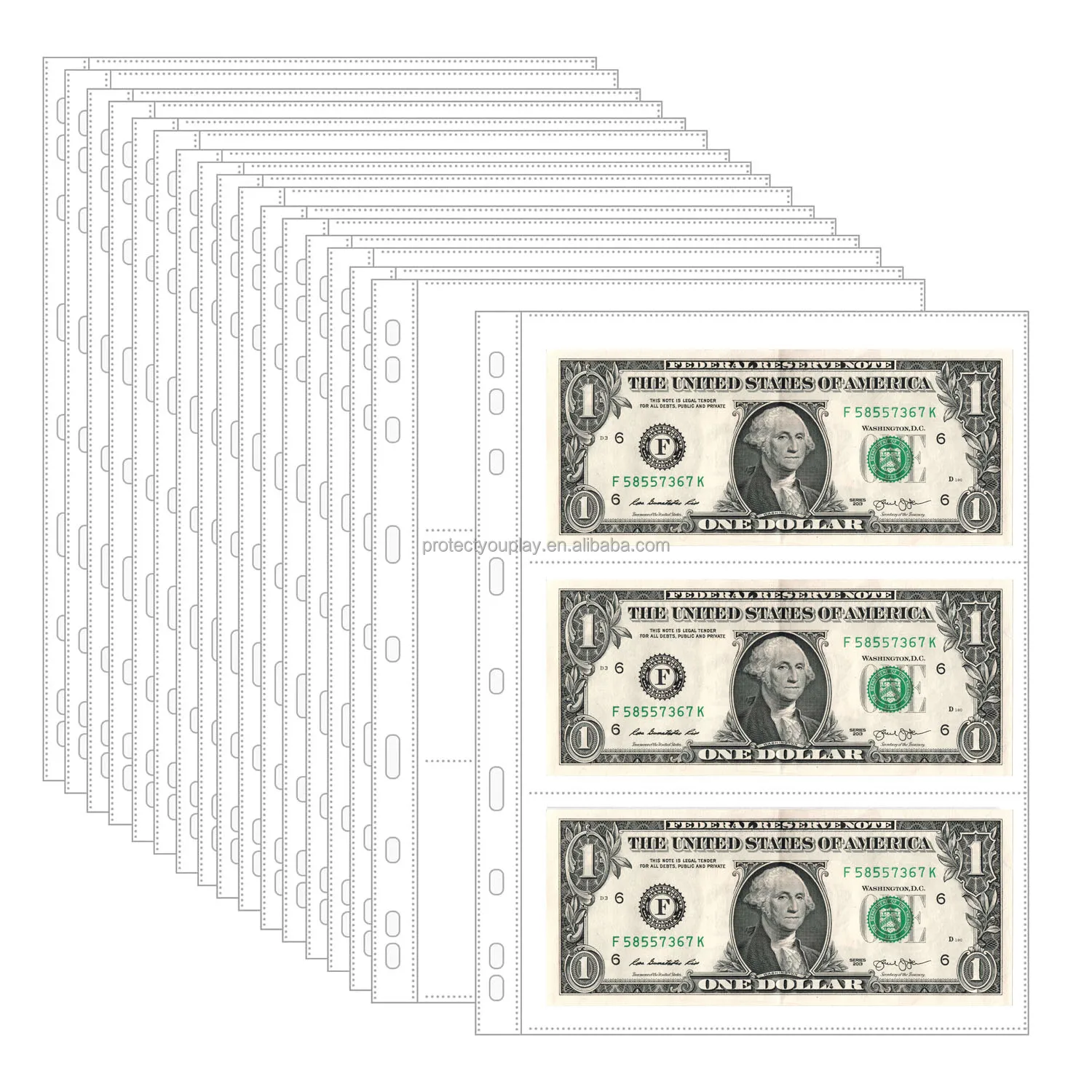 20 Sheets Currency Pages for Paper Money Collection - 3 Pockets Currency Sleeves Collecting Album Pages