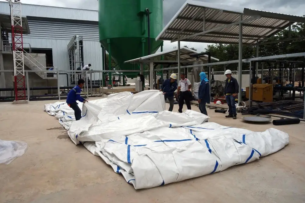 PVC membrane biogas storage ballon fixed to concrete base for biogas plant from China