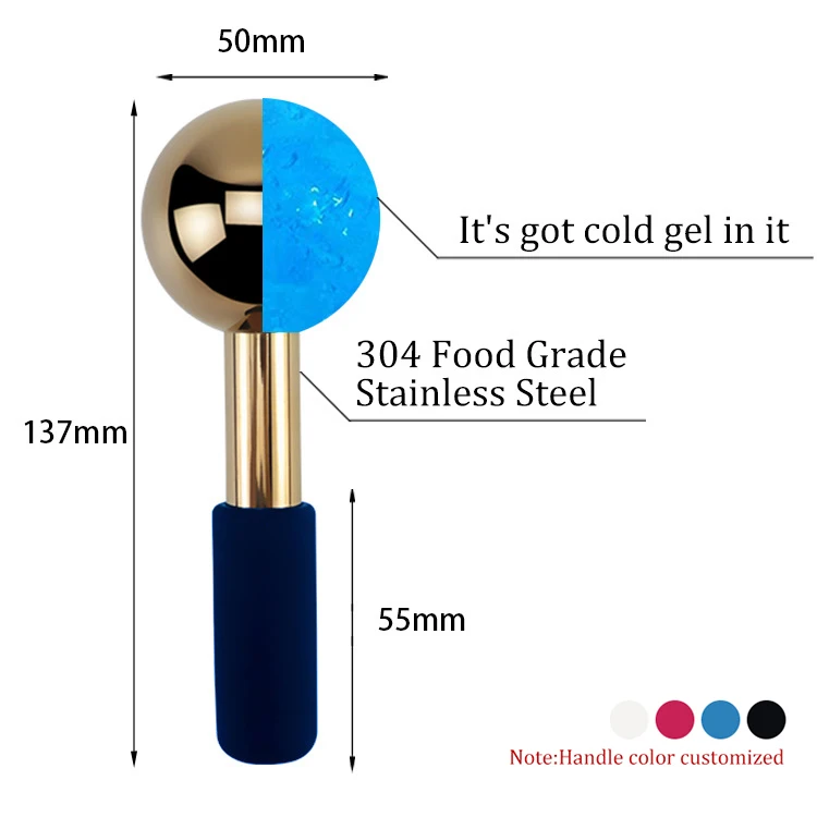 New Handheld Magic Cryo Stick Facial Globes for Fcryo Freeze Cooling Cold Roller Gold Stainless Steel Ice Globe Massage Tool