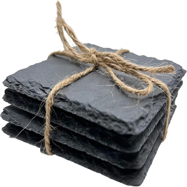 4 Inch Square Black Coasters Round Drink Coasters For Engraving Natural Edge Bar Cup Coaster For Kitchen Coffee Table Home